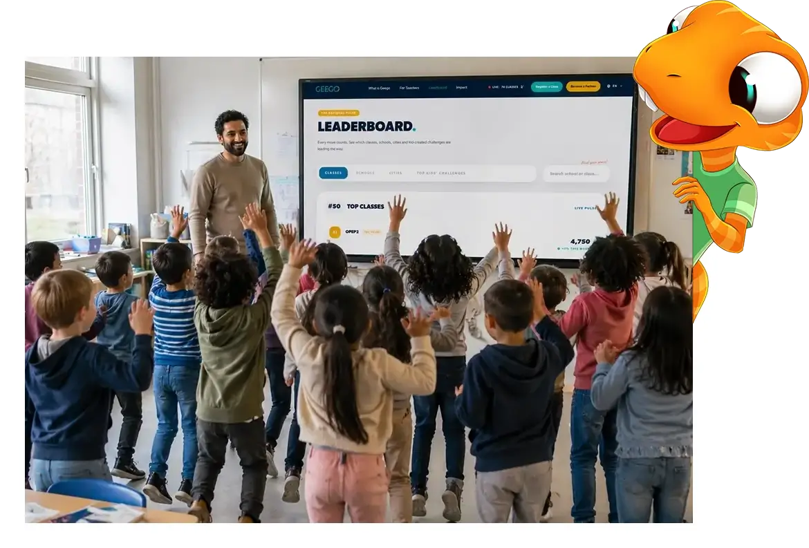 Children moving together during a classroom activity