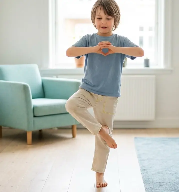Child concentrating on a movement task in a real-life setting