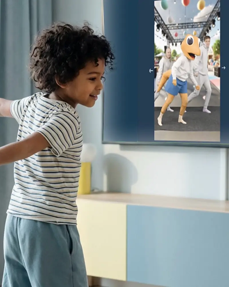 Child using Geego with a playful screen moment