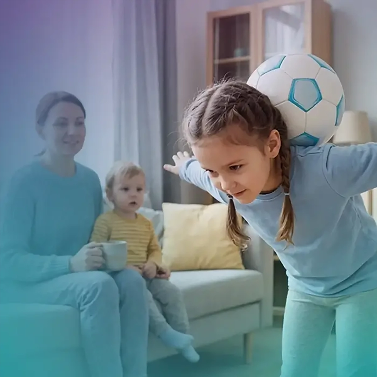 Child moving confidently with family support